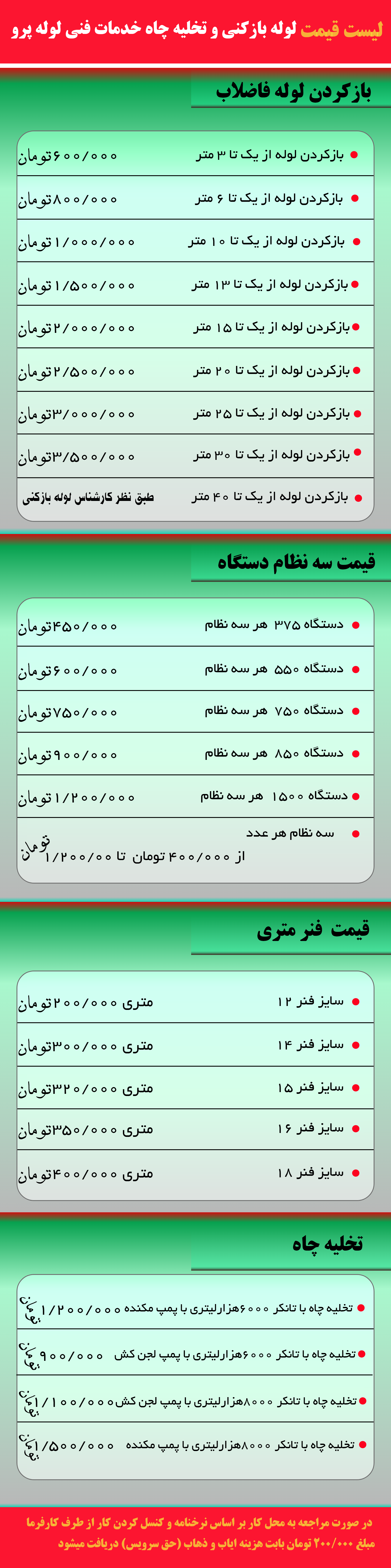 قیمت لوله بازکنی و تخلیه چاه تهران
